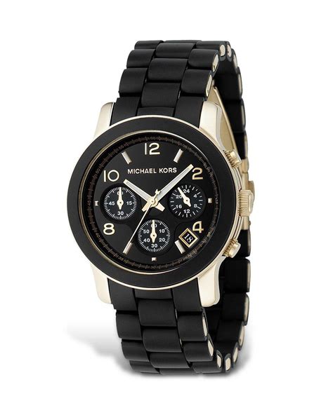 michael kors chronograph watch black polyurethane strap|Michael Kors slim runway black.